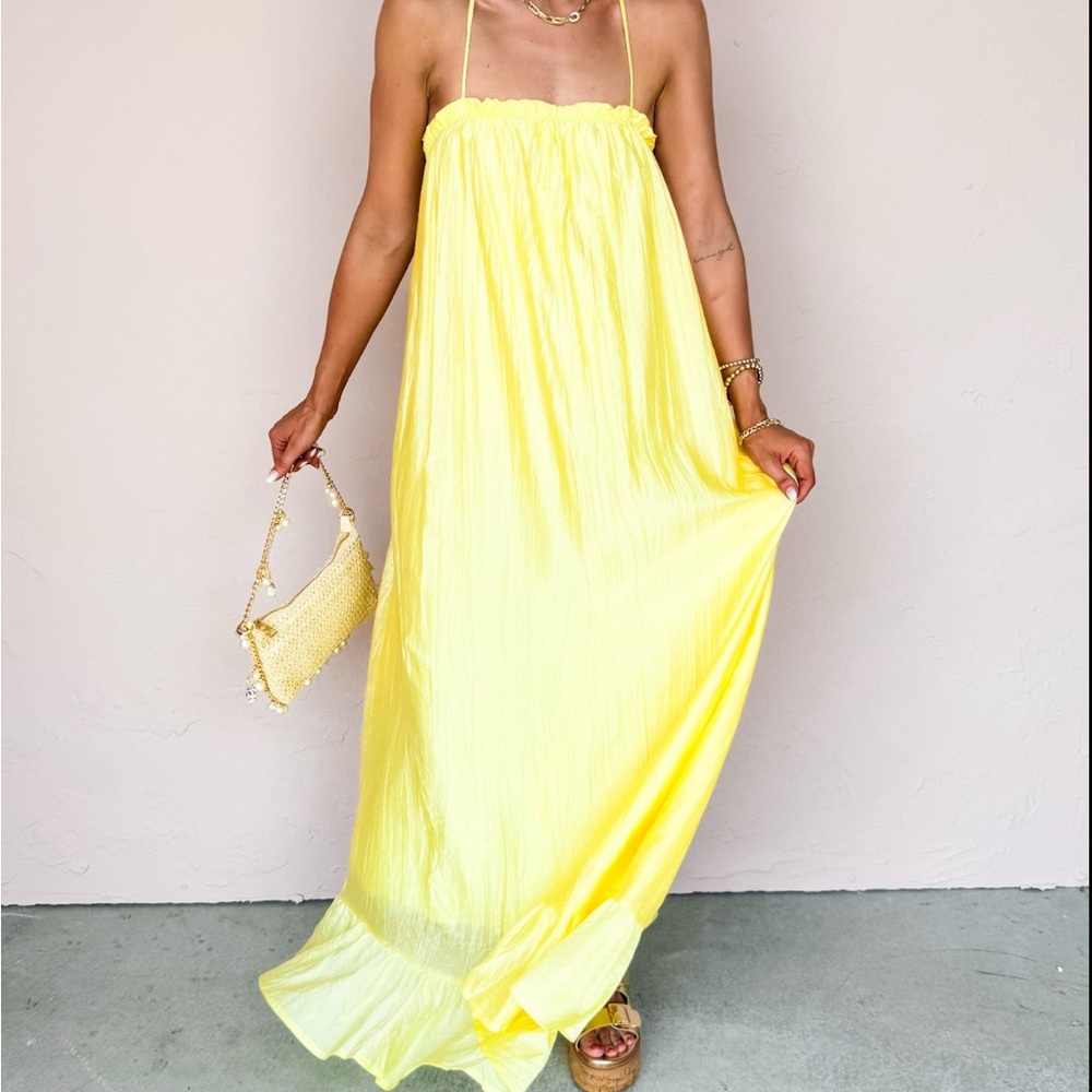 Yellow Maxi Sundress with Spaghetti Straps